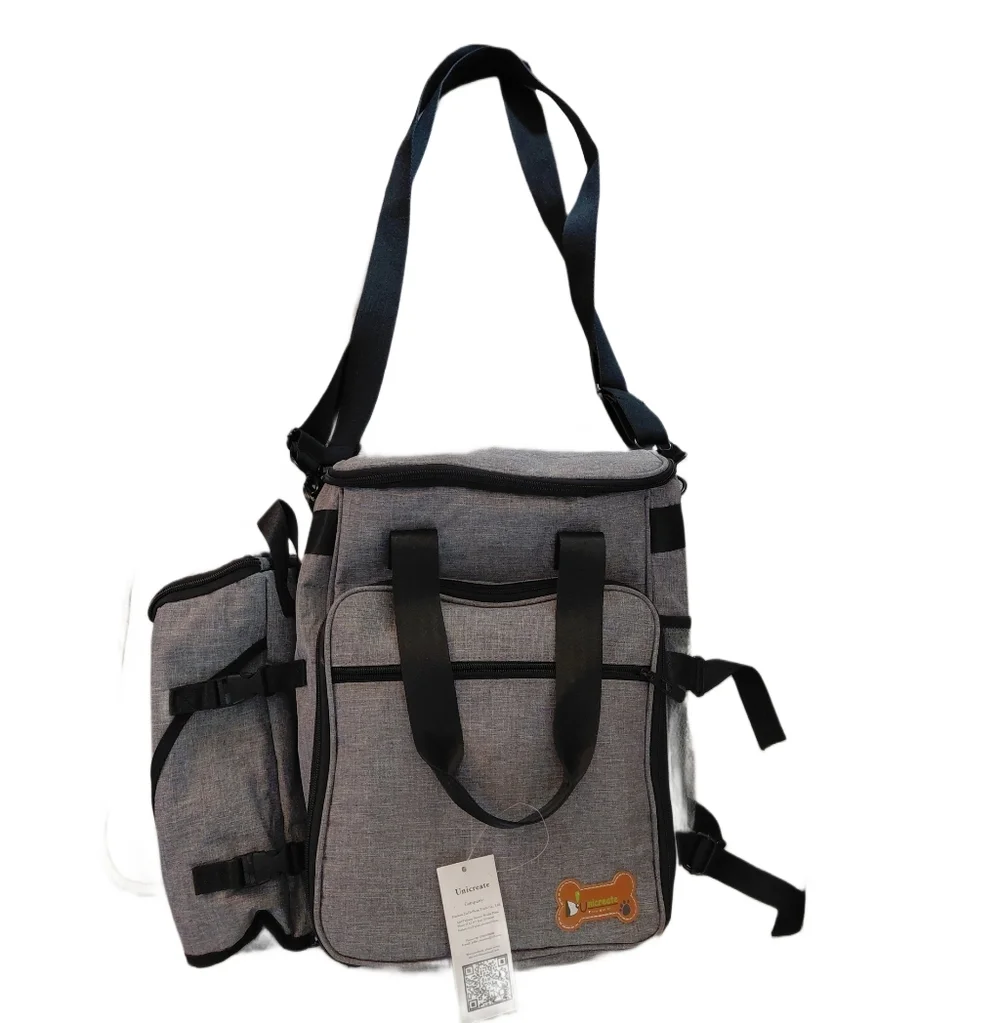 Gray and Black Pet Carrier Dog Park Picnic Travel Bag